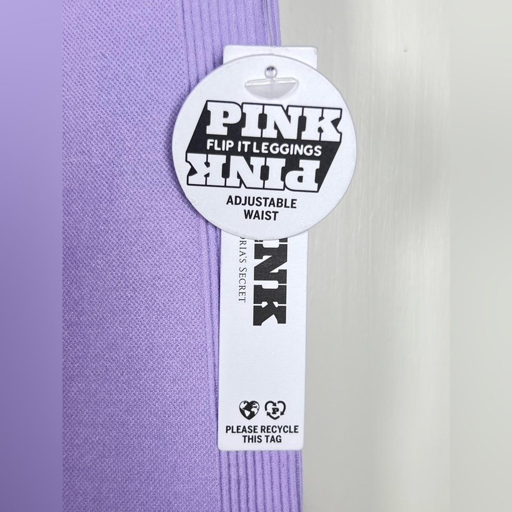 NWT PINK Fold Over Waist Leggings Lavender Color Full Length Size Small - Picture 4 of 7